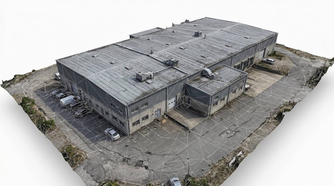 Drónfelvételekből készült 3D modell egy csarnokról