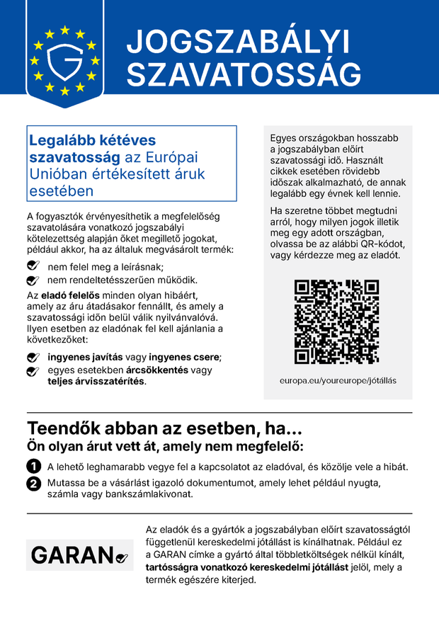 Harmonizált értesítés a megfelelőség szavatolására vonatkozó jogszabályi kötelezettségről (EU)